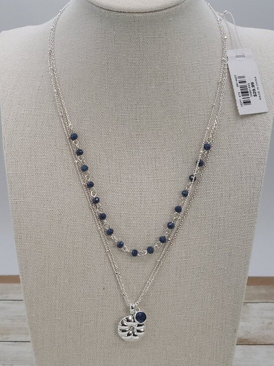 LOFT Jewelry - Loft Outlet Necklace Silver Tone Blue Beading Layered